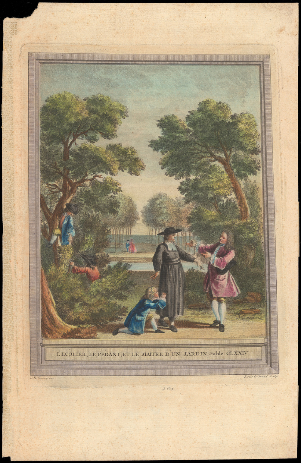 Fable de La Fontaine. L'Ecolier, le Pédant, et le Maitre d'un jardin. Fable CLXXIV.