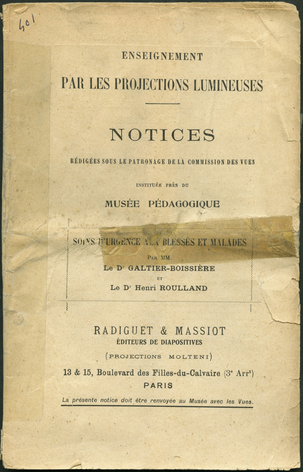 Soins d'urgence aux blessés et malades. Notices sur les vues.