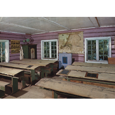 Norge: De Sandvigske Samlinger, Maihaugen, Lillehammer - Skolestue fra Skjäk - 1860. Norway: The Sandvig Collections at Maihaugen, Lillehammer - The School-house from Skjäk - 1860.