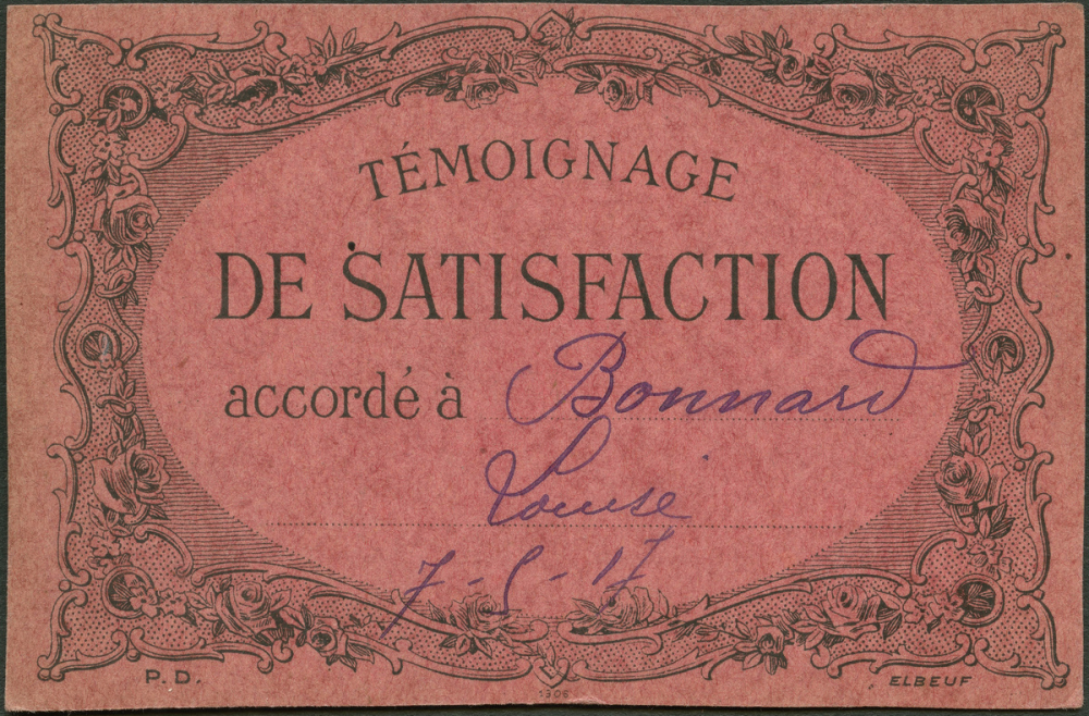 Témoignage de satisfaction accordé à Bonnard Louise 7-5-17