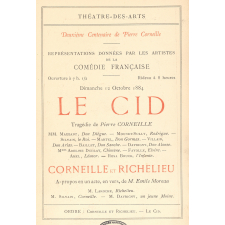 Programme du spectacle donné à l'occasion du deuxième centenaire de la mort de Pierre Corneille. 