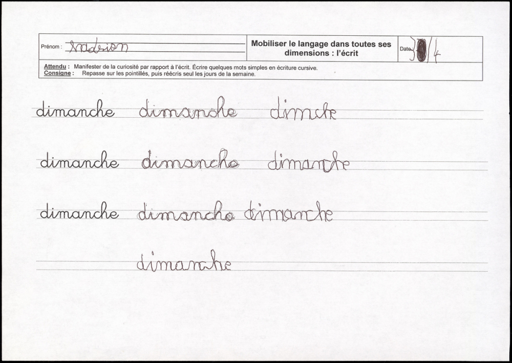Exercice d'écriture : dimanche
