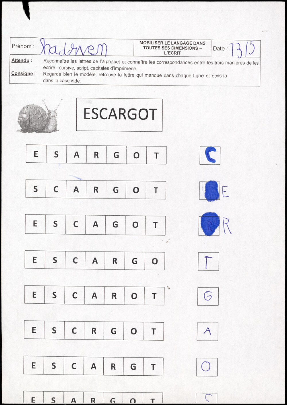 Exercice : le mot escargot