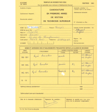 Dossier de candidature en première année de Section de Technicien Supérieur. Rentrée 1993.