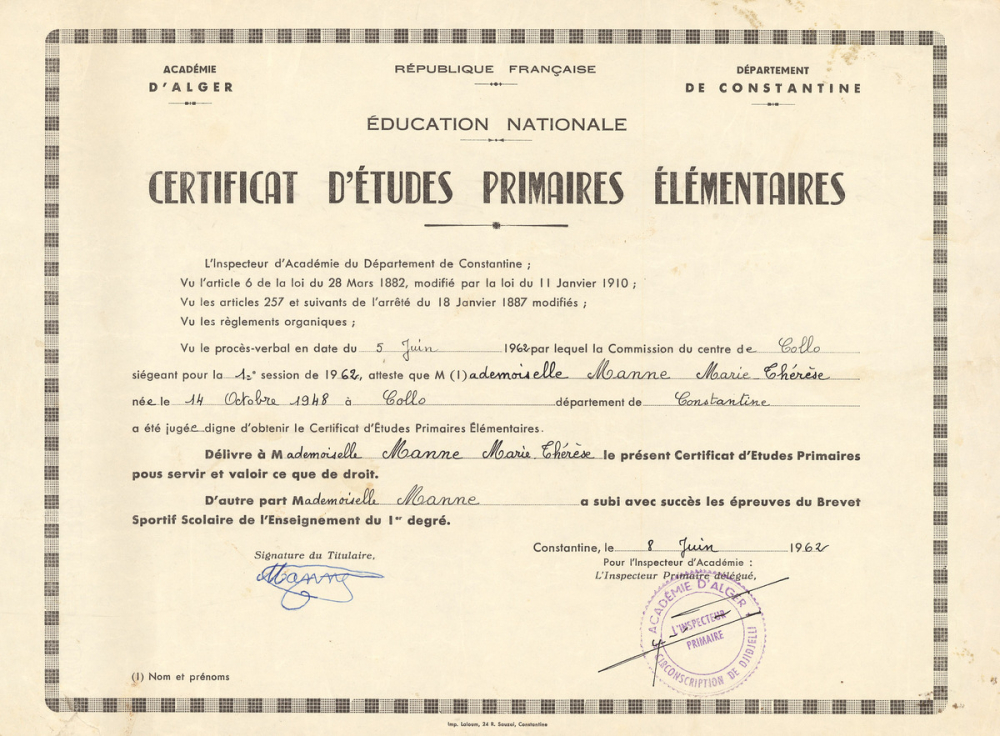 Certificat d'études primaires élémentaires. 