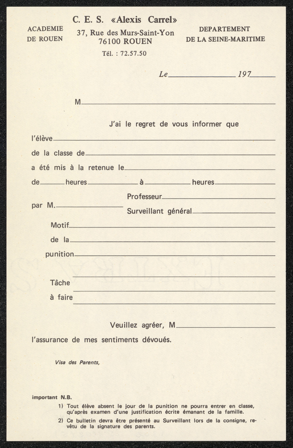 Formulaire de punition