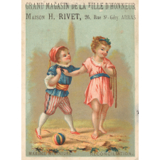 Carte réclame. Grand Magasin de la Fille d'Honneur. Mariage miniature : la Réconciliation.