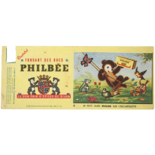 Buvard publicitaire. Le petit ours Philbée sur l'escarpolette.