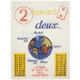 Buvard publicitaire. Sauba. Deux. La Terre se divise en deux hémisphères.