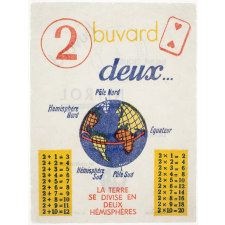 Buvard publicitaire. Sauba. Deux. La Terre se divise en deux hémisphères.