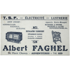Buvard publicitaire. Albert Faghel. T.S.F. - Électricité - Lustrerie.