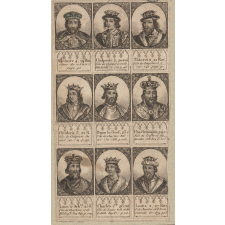Portraits de rois mérovingiens et carolingiens.