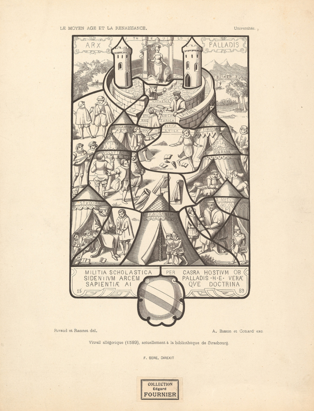Vitrail allégorique (1589), actuellement à la bibliothèque de Strasbourg. Le Moyen Age et la Renaissance - Universités.