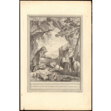 Fable de La Fontaine. La Génisse, la Chèvre et la Brebis, en société avec le Lion. Fable VI.