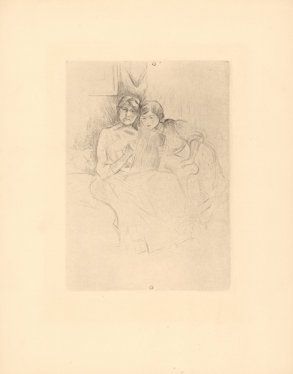 Berthe Morisot dessinant avec sa fille ou la leçon de dessin. 