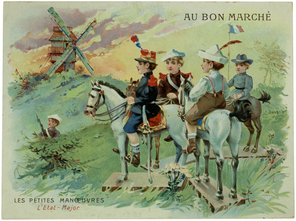 Carte réclame. Au Bon Marché. Les petites manœuvres.