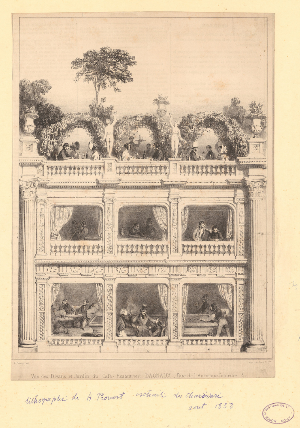 Vue des Divans et Jardin du Café-Restaurant Dagnaux, Rue de l'Ancienne Comédie, 8.