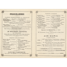 Programme du Grand Festival organisé par la Conférence Scientia au profit de l'Institut Pasteur, Palais du Trocadéro, Mardi 11 Mai 1886 à 2 heures précises (Salle des Fêtes)
