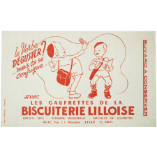 Buvard publicitaire. Biscuiterie Lilloise. Le verbe déguster.
