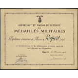 Diplôme de l'Orphelinat et Maison de retraite des Médaillés militaires