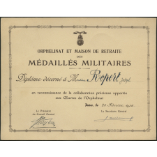 Diplôme de l'Orphelinat et Maison de retraite des Médaillés militaires