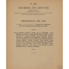 Proposition de loi tendant à la création de l'inspection médicale dans les écoles primaires publiques et privées. 