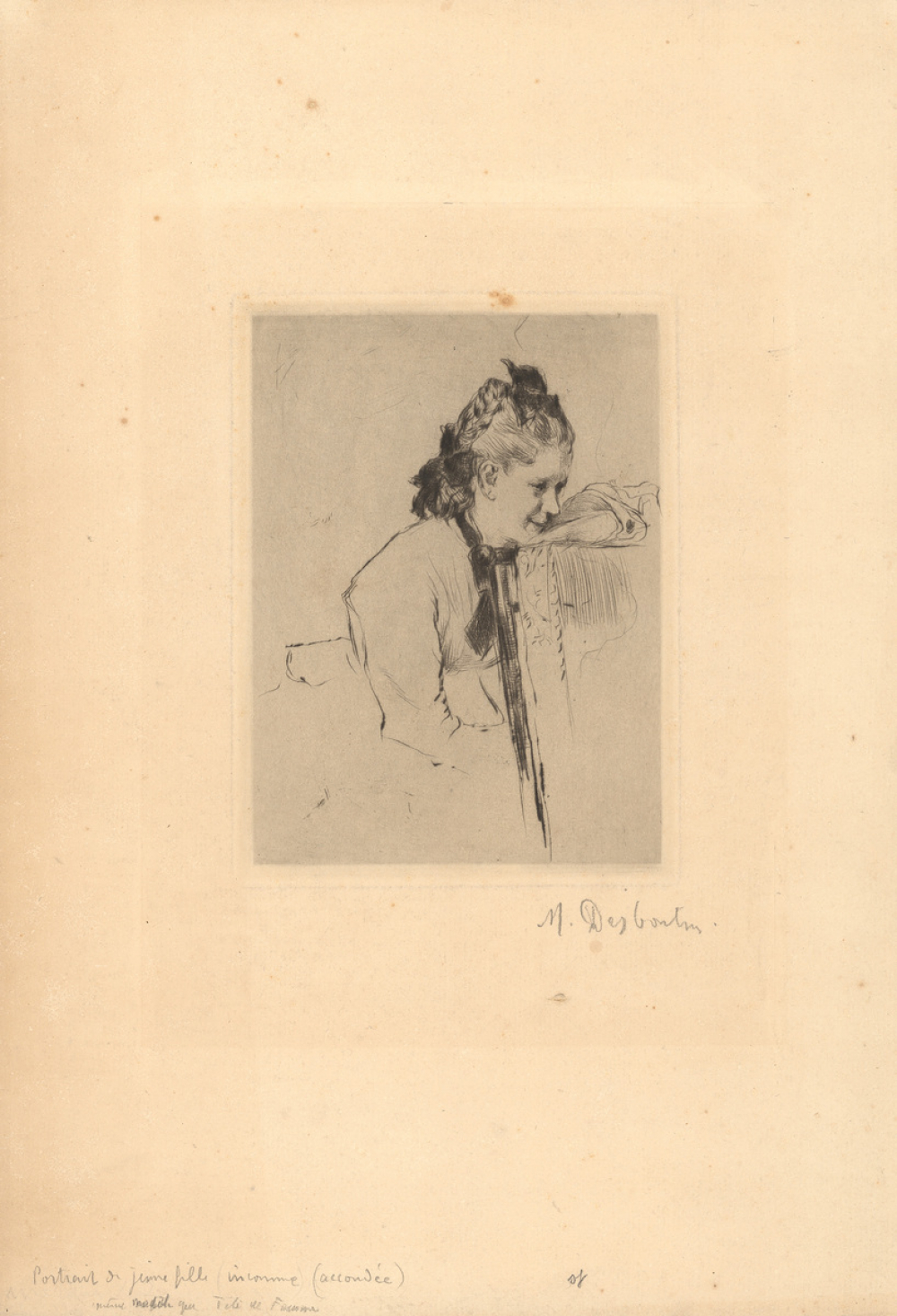 Portrait de jeune fille inconnue accoudée.