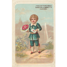 Carte réclame. Chicorée À la ménagère. Portrait d'enfant à la lettre.