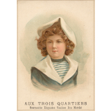 Carte réclame. Aux Trois Quartiers. Portrait d'enfant.