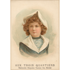 Carte réclame. Aux Trois Quartiers. Portrait d'enfant.
