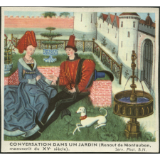 Image d'histoire - Enluminure - Conversation dans un jardin (Renaut de Montauban, manuscrit du XVe siècle)