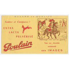 Buvard publicitaire. Pulvérisé Poulain. Malbrough s'en va t'en guerre.