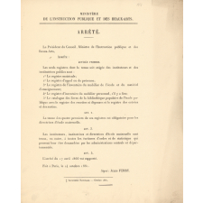 Arrêté de Jules Ferry concernant les registres de l'école primaire.
