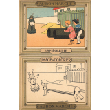 Cartes réclame. Au Bon Marché. Images à colorier. Espièglerie.