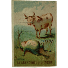 Cartes réclame. A L'Alliance. Horlogerie, Bijouterie, Orfèvrerie. Fables de La Fontaine.