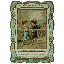 Cartes réclame à transformations. Au Bon Marché. Paris. Les Fables de la Fontaine.