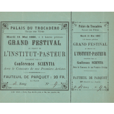 Billet d'entrée au Grand Festival au profit de l'Institut Pasteur, Palais du Trocadéro, Mardi 11 Mai 1886, à 2 heures précises