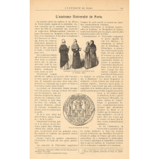 Professeurs et étudiants de l'Université de Paris, au treizième siècle. Sceau de l'Université de Paris.