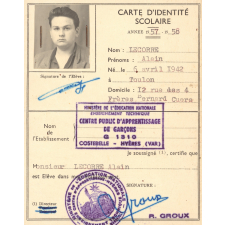 Carte d'identité scolaire : Année 1957-1958
