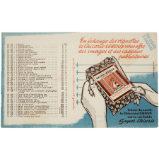 Buvard publicitaire. En échange des vignettes, la Chicorée Leroux vous offre des images et des cadeaux publicitaires.