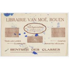 Buvard publicitaire. Librairie Van Moé, Rouen.