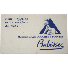 Buvard publicitaire. Couches et pointes Babissec.