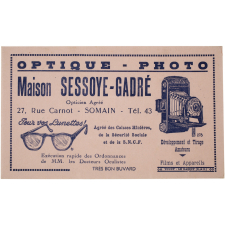 Buvard publicitaire. Maison Sessoye-Gadré. Optique - Photo.