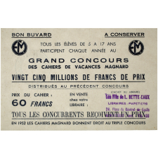 Buvard publicitaire. Grand concours des cahiers de vacances Magnard. 