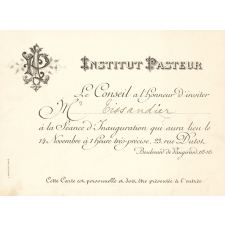 Invitation envoyée à M. Albert Tissandier pour la séance d'inauguration de l'Institut Pasteur, le 14 novembre 1888