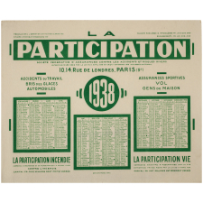 Buvard publicitaire. Assurances La Participation. Calendrier 1938. 