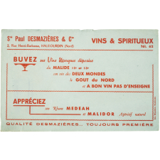 Buvard publicitaire. Desmazières & Cie. Vins et Spiritueux.
