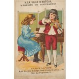 Carte réclame. A la Ville d'Auteuil. Magasins de Nouveautés. Les musiciens.