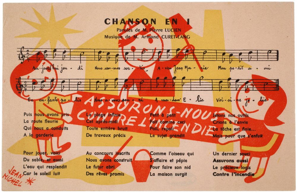 Buvard publicitaire. Chanson en I. Assurons-nous contre l'incendie.