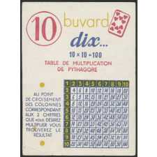 Buvard publicitaire. Sauba. Dix. Table de multiplication de Pythagore.